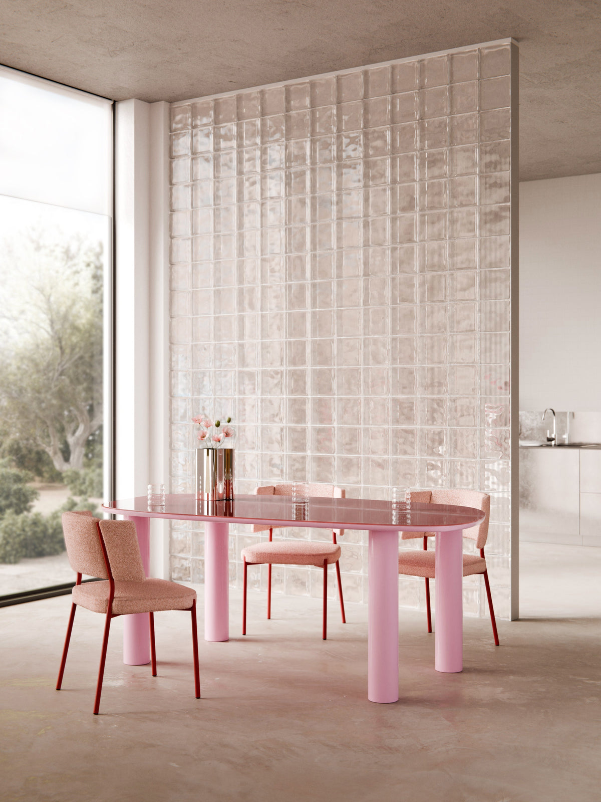 Benloch Organic Dining Table with Glass Top, 200 x 110 cm