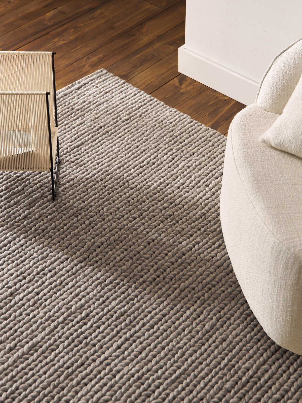 Brunquil Wool Rug, Handmade, with Braided Texture