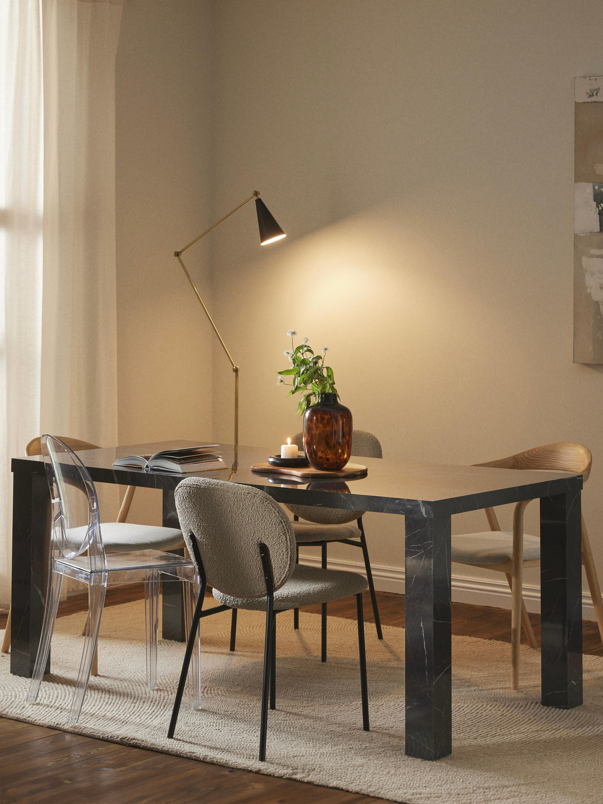 Carlathe Dining Table, Marble Look, 180 x 90 cm