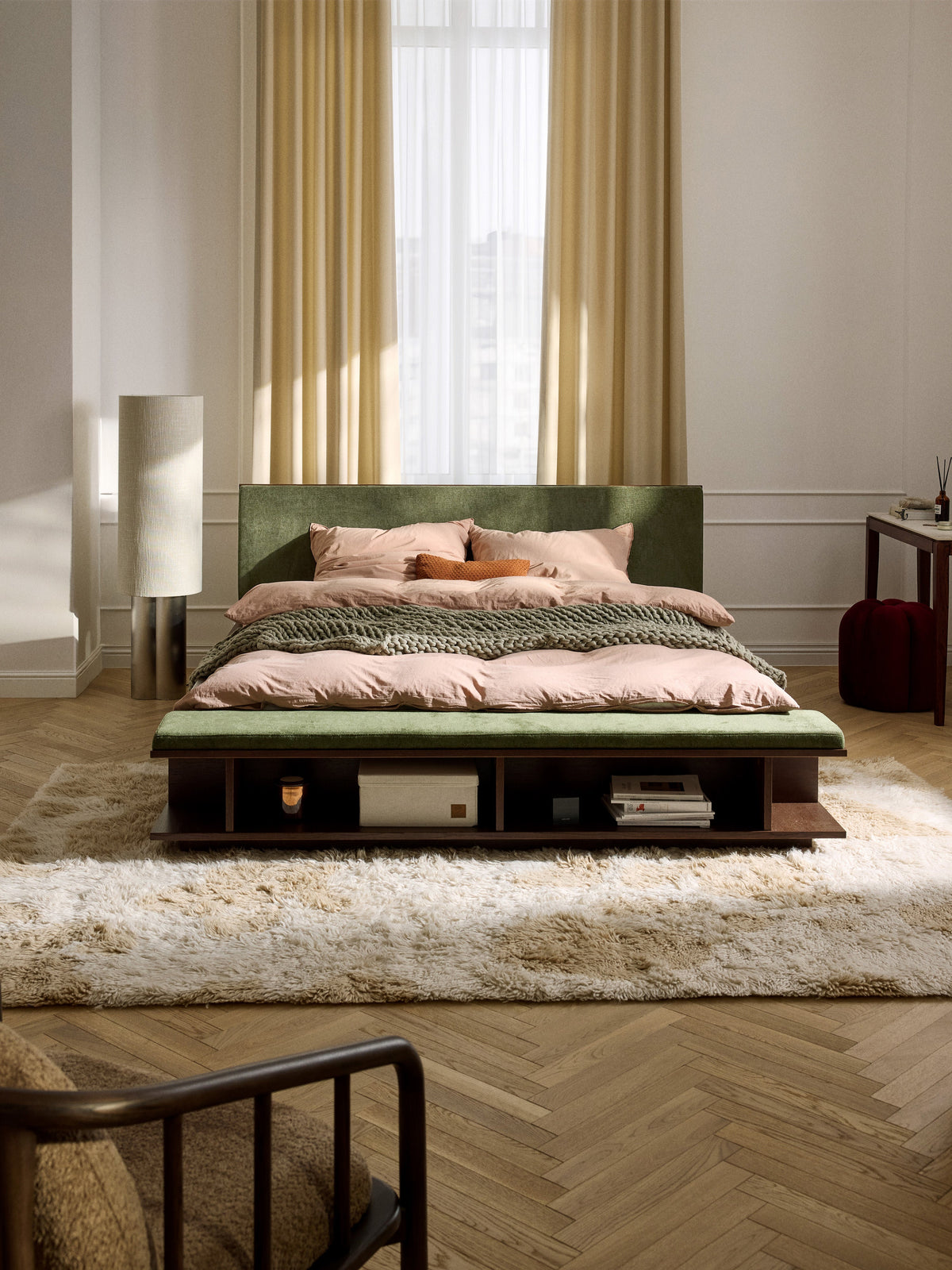 Clarnisse Wooden Bed Frame with Bench and Side Shelves