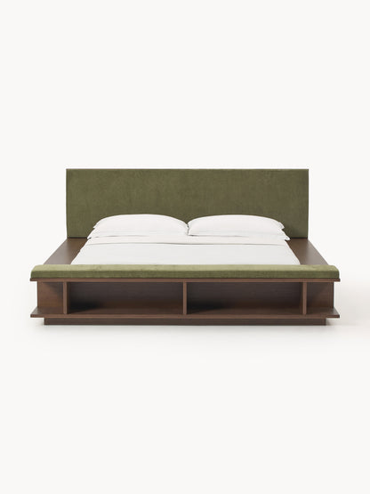Clarnisse Wooden Bed Frame with Bench and Side Shelves