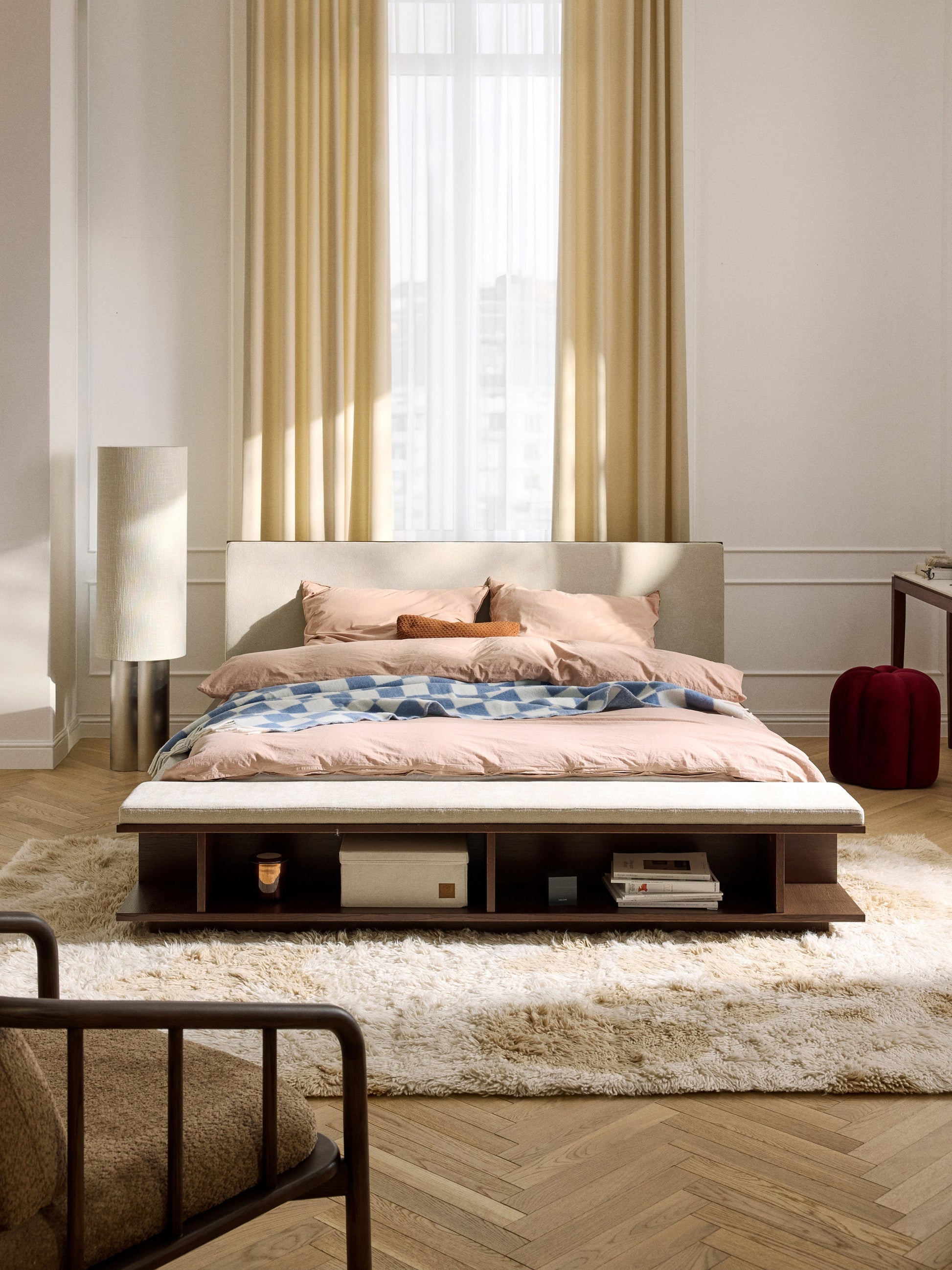 Clarnisse Wooden Bed Frame with Bench and Side Shelves