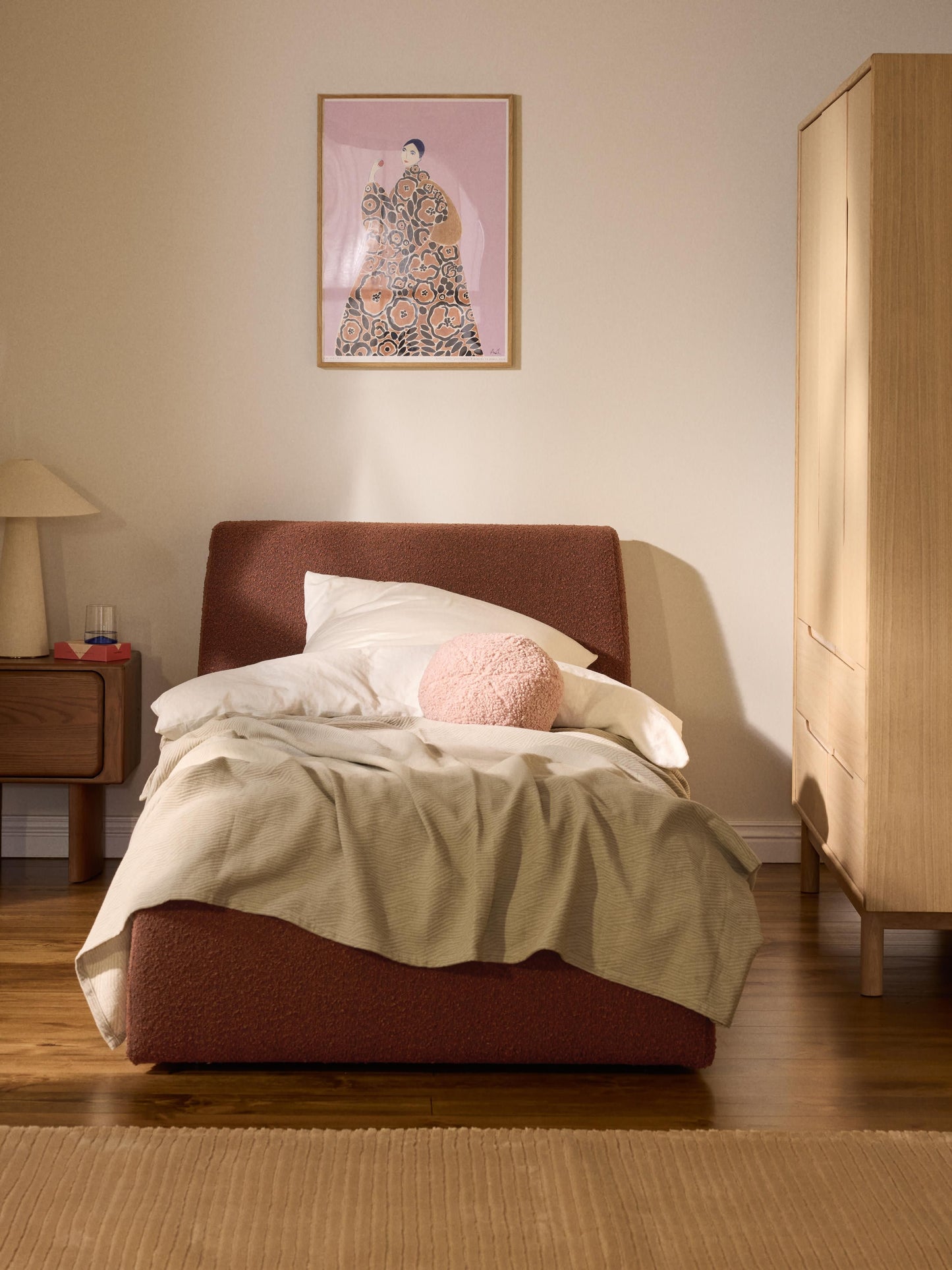 Clovarde Single Bed with Storage in Bouclé