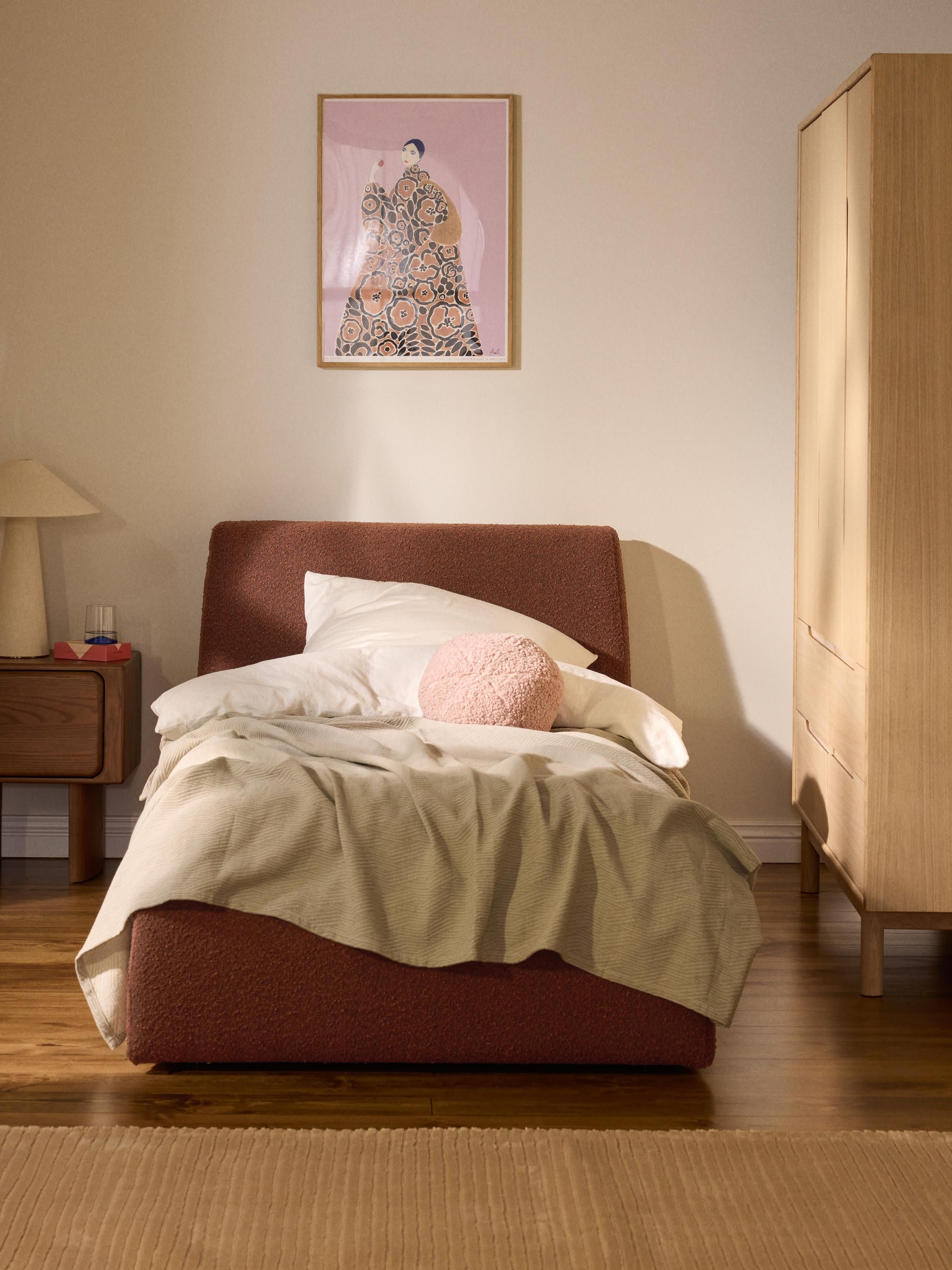 Clovarde Single Bed with Storage in Bouclé