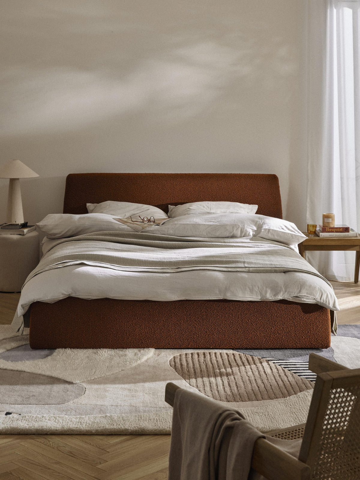 Clovarde Upholstered Bouclé Bed with Storage