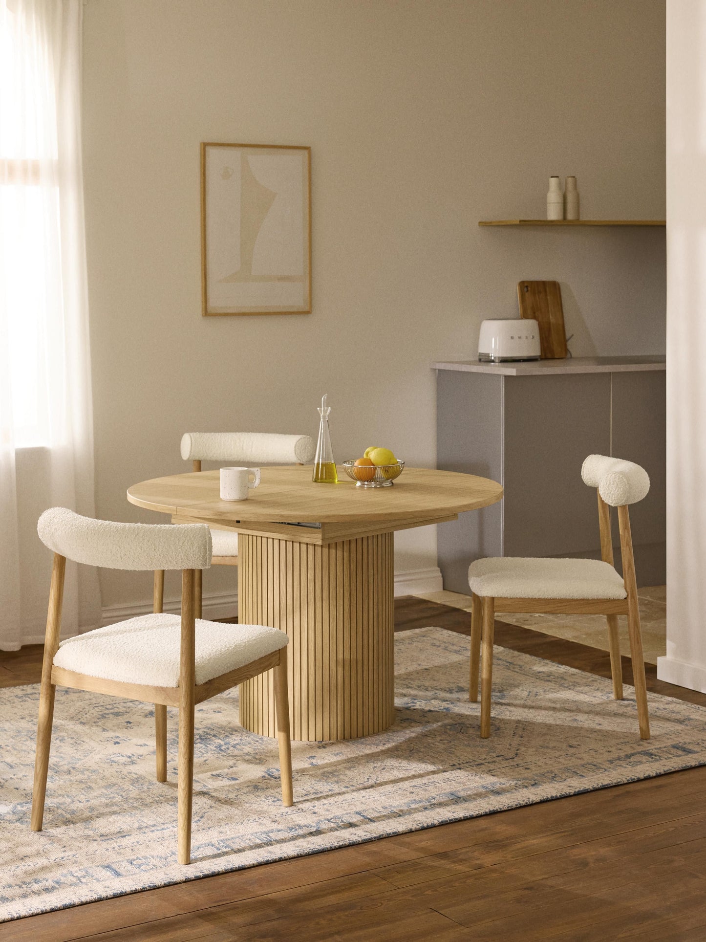 Filoraz Extendable Dining Table with Grooved Texture, 120 - 160 x 75 cm