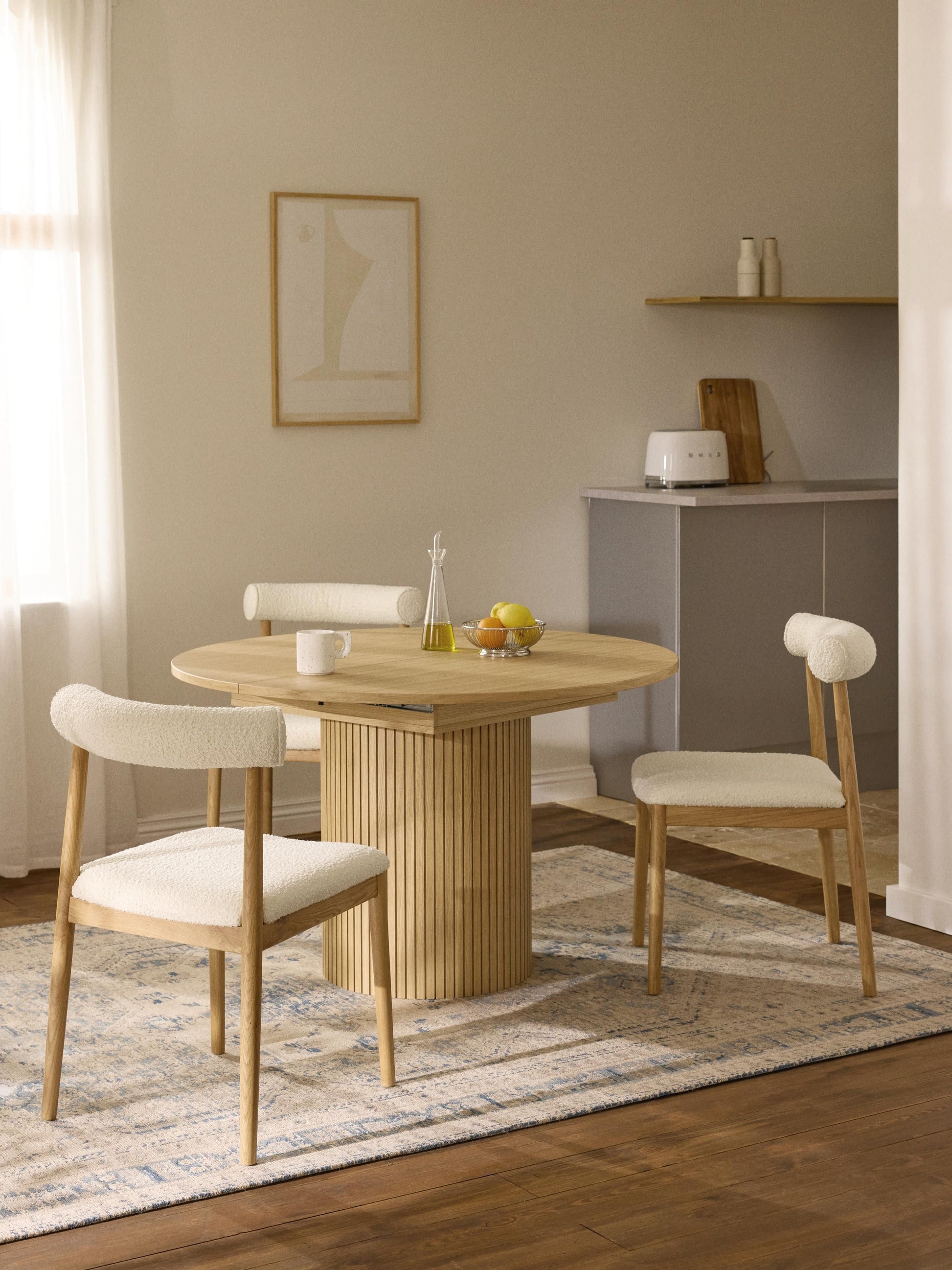 Filoraz Extendable Dining Table with Grooved Texture, 120 - 160 x 75 cm