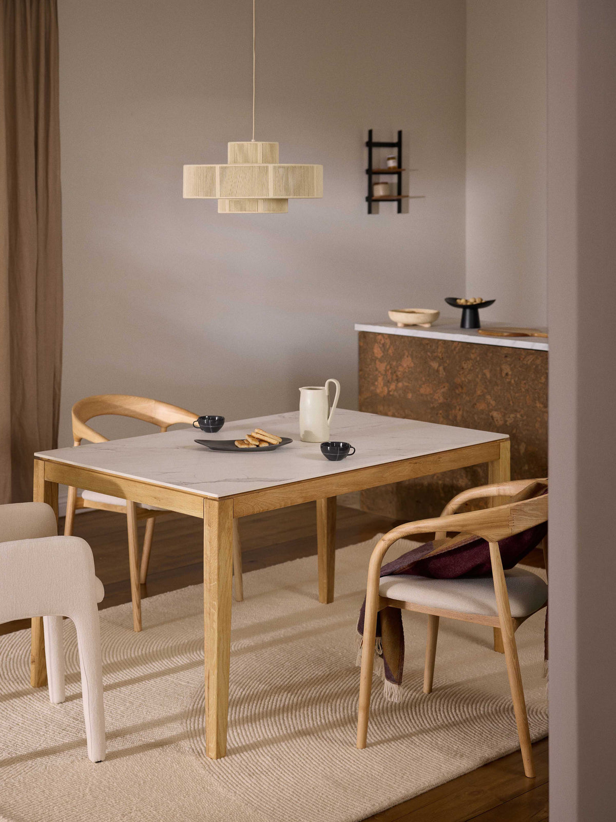 Jacksfeld Dining Table with Marble-Look Tabletop, in Various Sizes