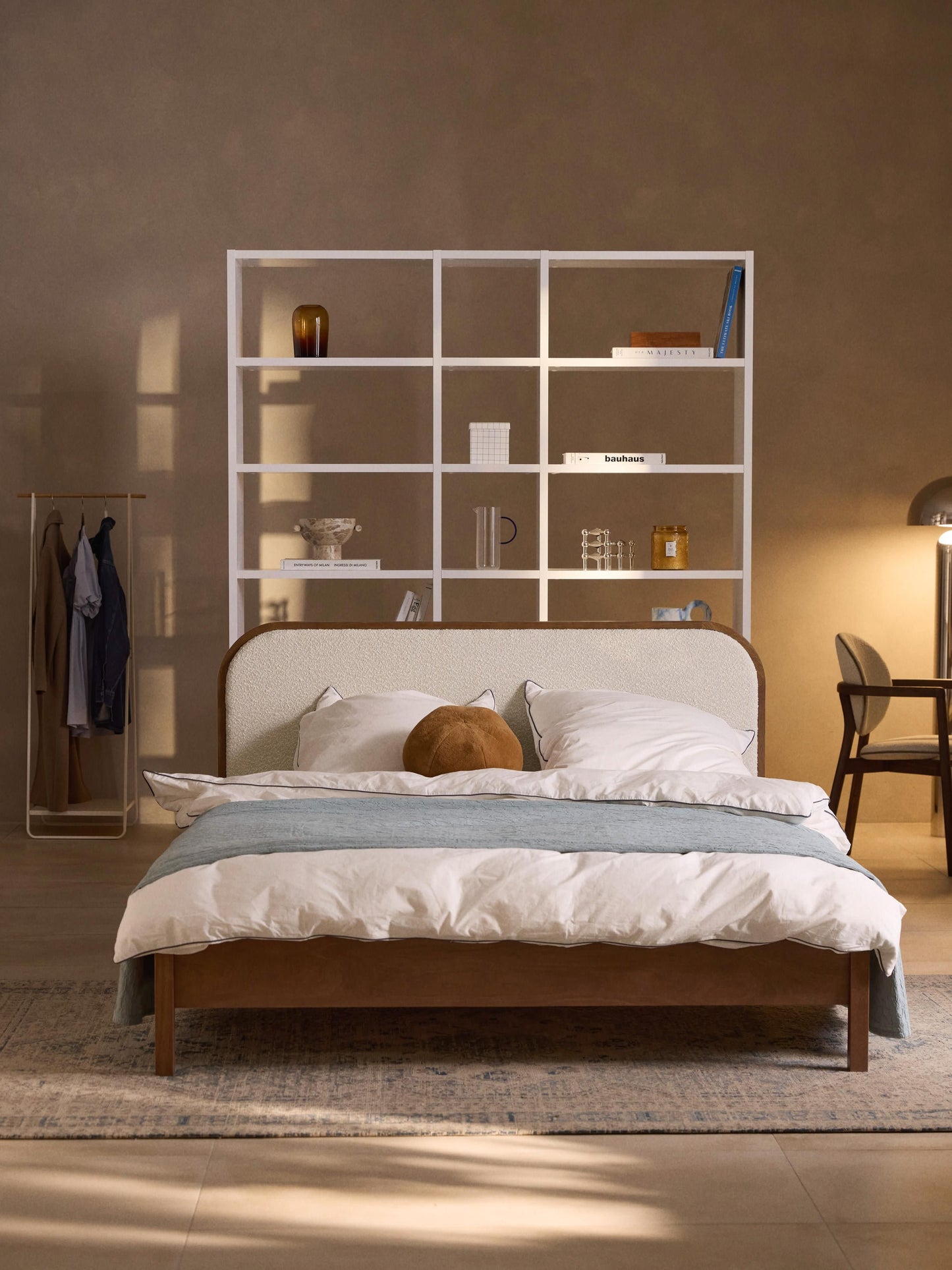 Jonsleigh Wooden Bed with Bouclé Headboard