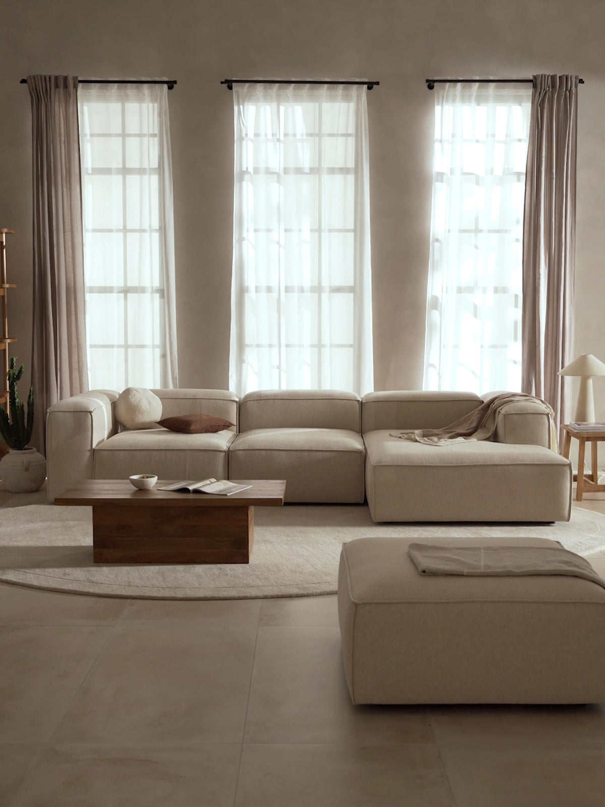 Lenquist Modular Linen Blend Corner Sofa, 4-Seater