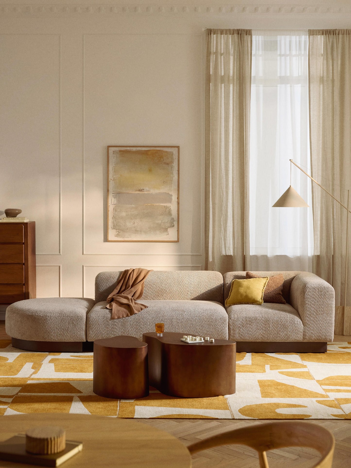 Natworth Modular Ottoman in Teddy Bouclé with Stool (Left/Right)