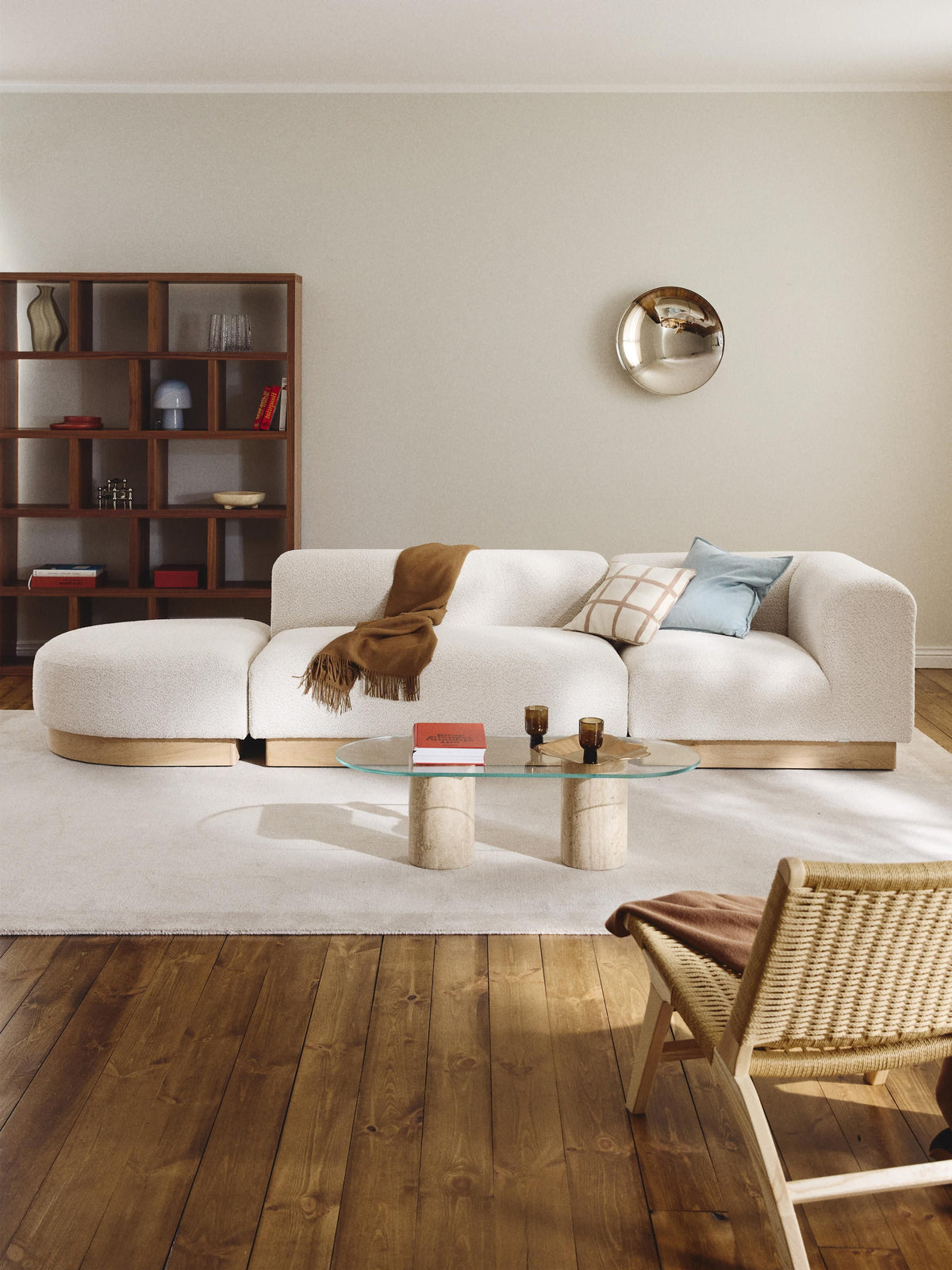 Natworth Modular Ottoman in Teddy Bouclé with Stool (Left/Right)
