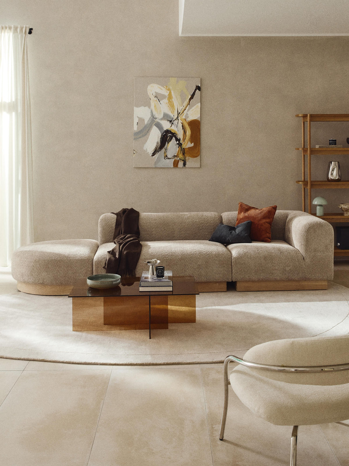 Natworth Modular Ottoman in Teddy Bouclé with Stool (Left/Right)