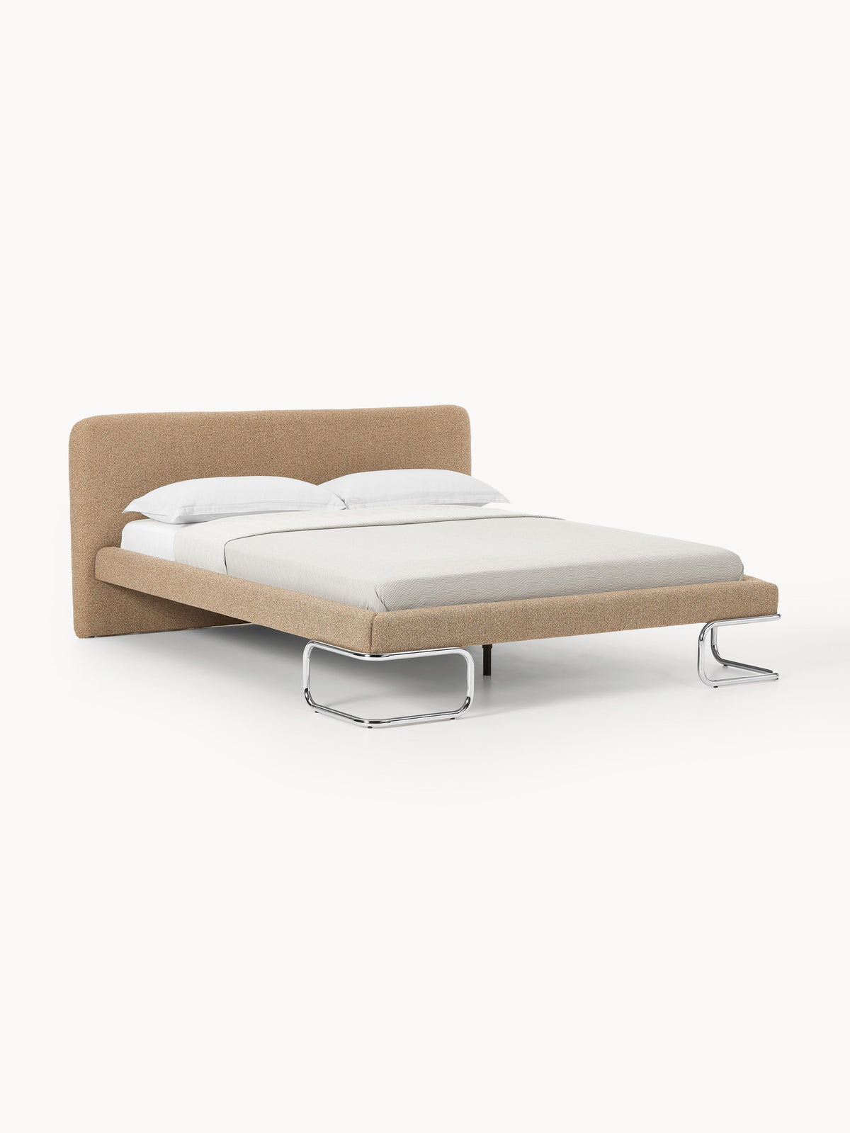 Olverta Bouclé Upholstered Bed with Metal Legs
