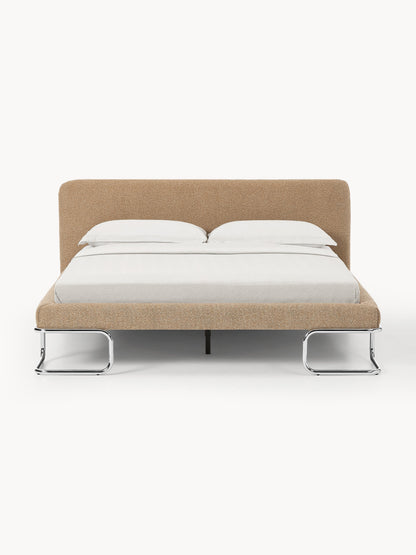 Olverta Bouclé Upholstered Bed with Metal Legs
