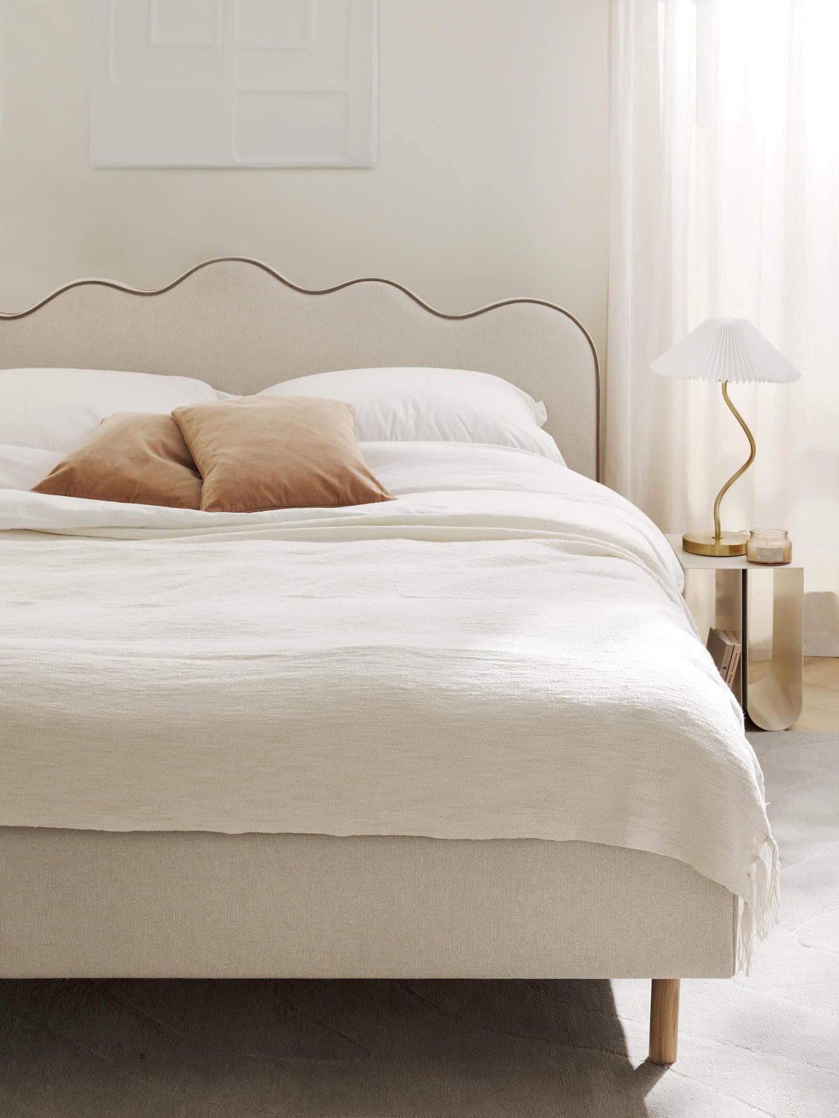 Romkade Upholstered Bed with Wavy Headboard