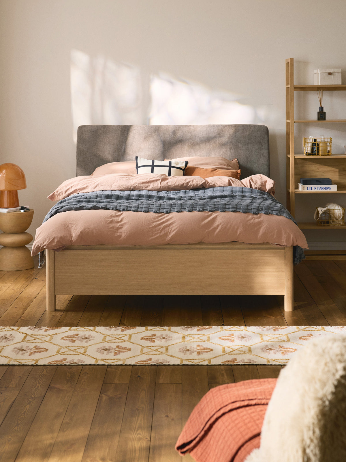 Santgrove Wooden Bed with Drawers and Upholstered Headboard