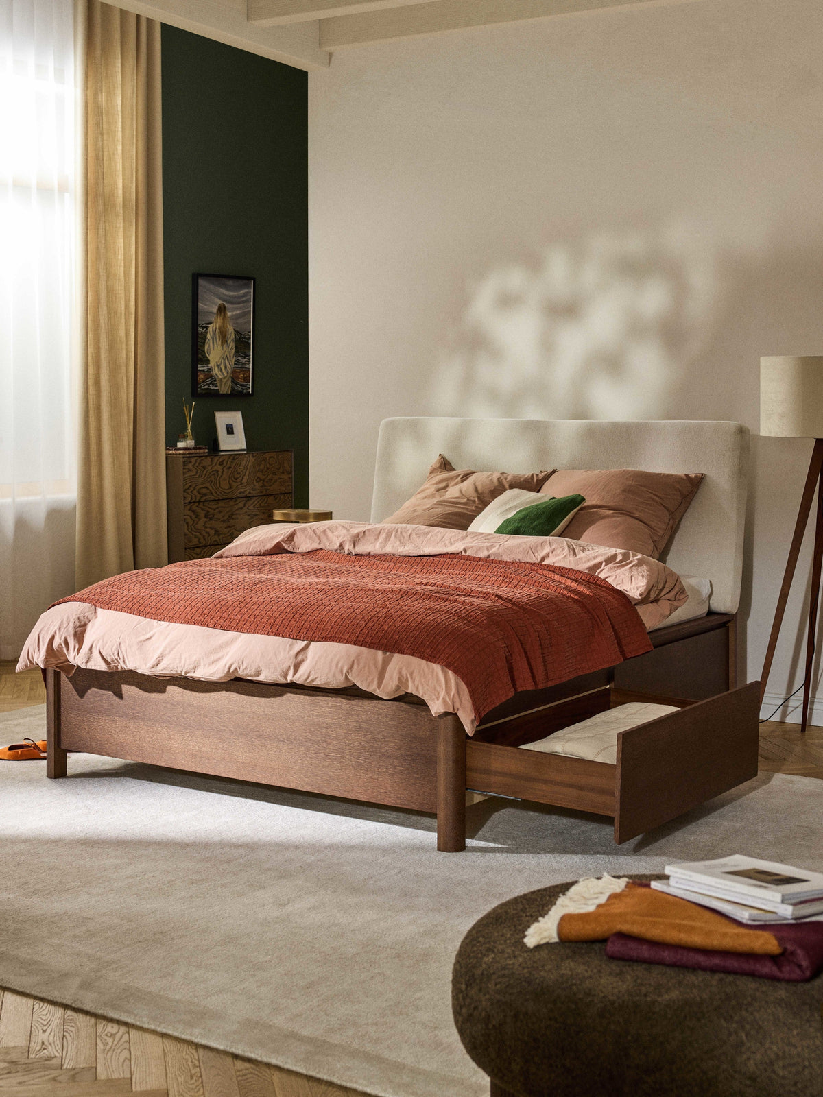 Santgrove Wooden Bed with Drawers and Upholstered Headboard
