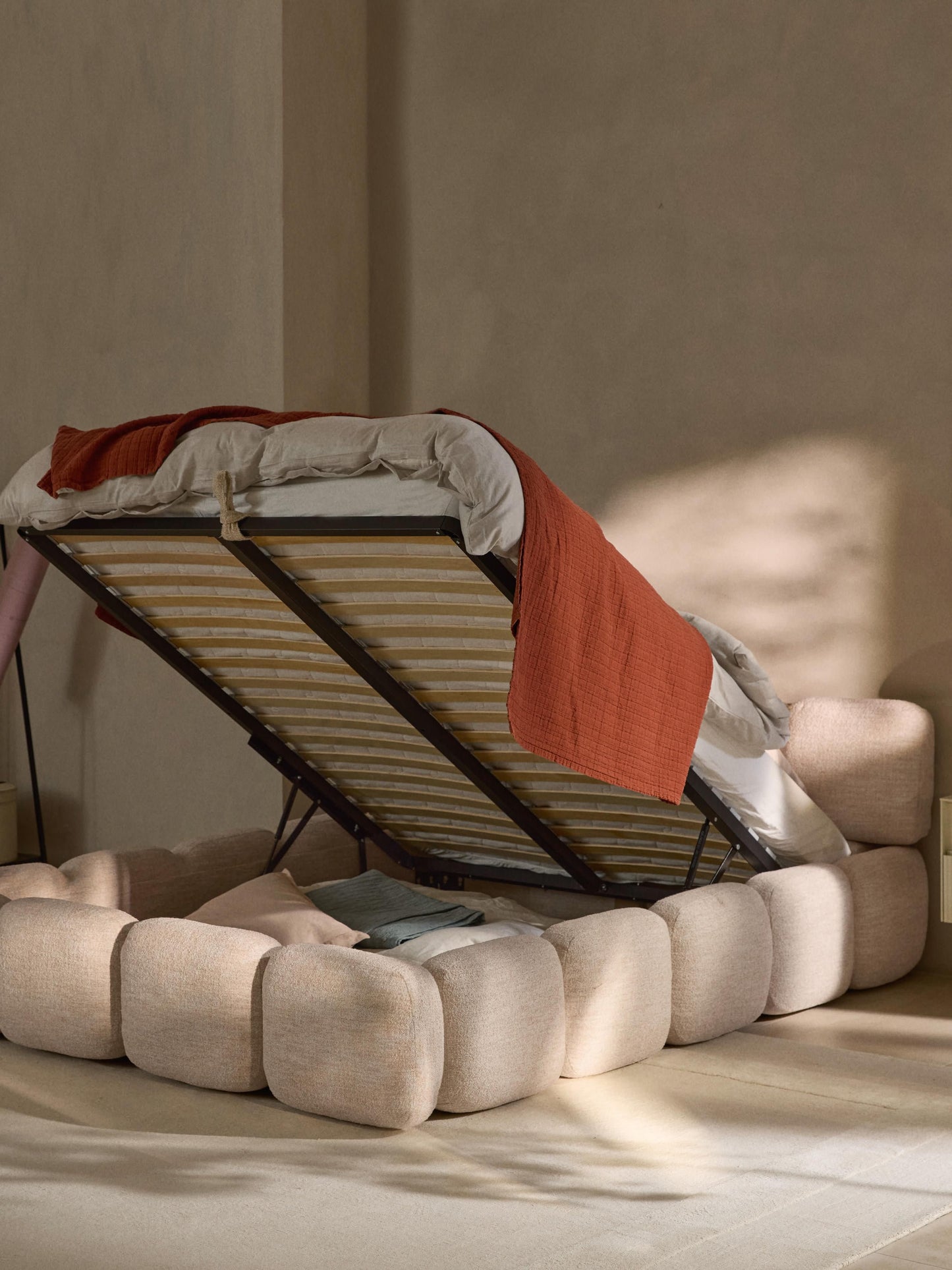 Taybris Bouclé Upholstered Bed with Storage