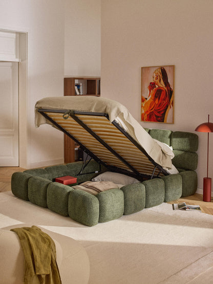 Taybris Upholstered Bed in Teddy Bouclé with Storage