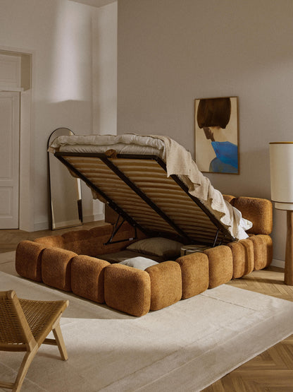 Taybris Upholstered Bed in Teddy Bouclé with Storage