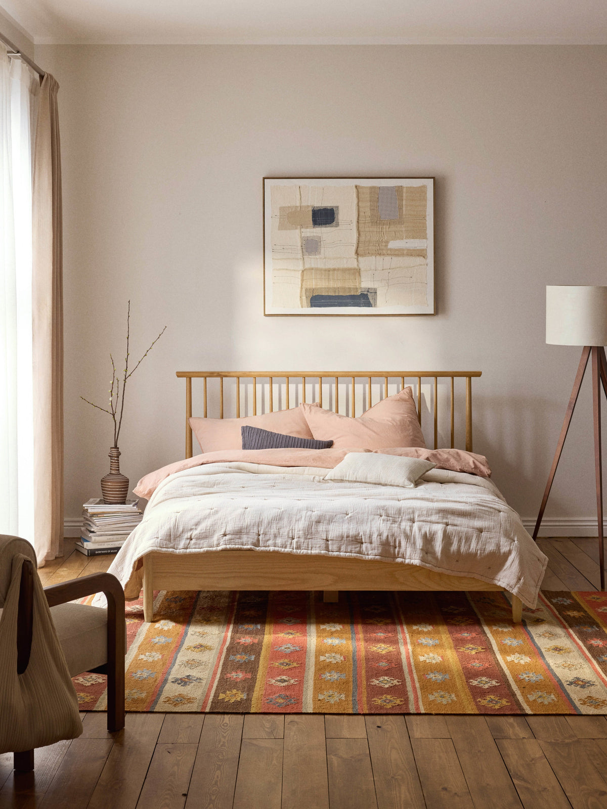 Windarel Wooden Bed with Pine Headboard