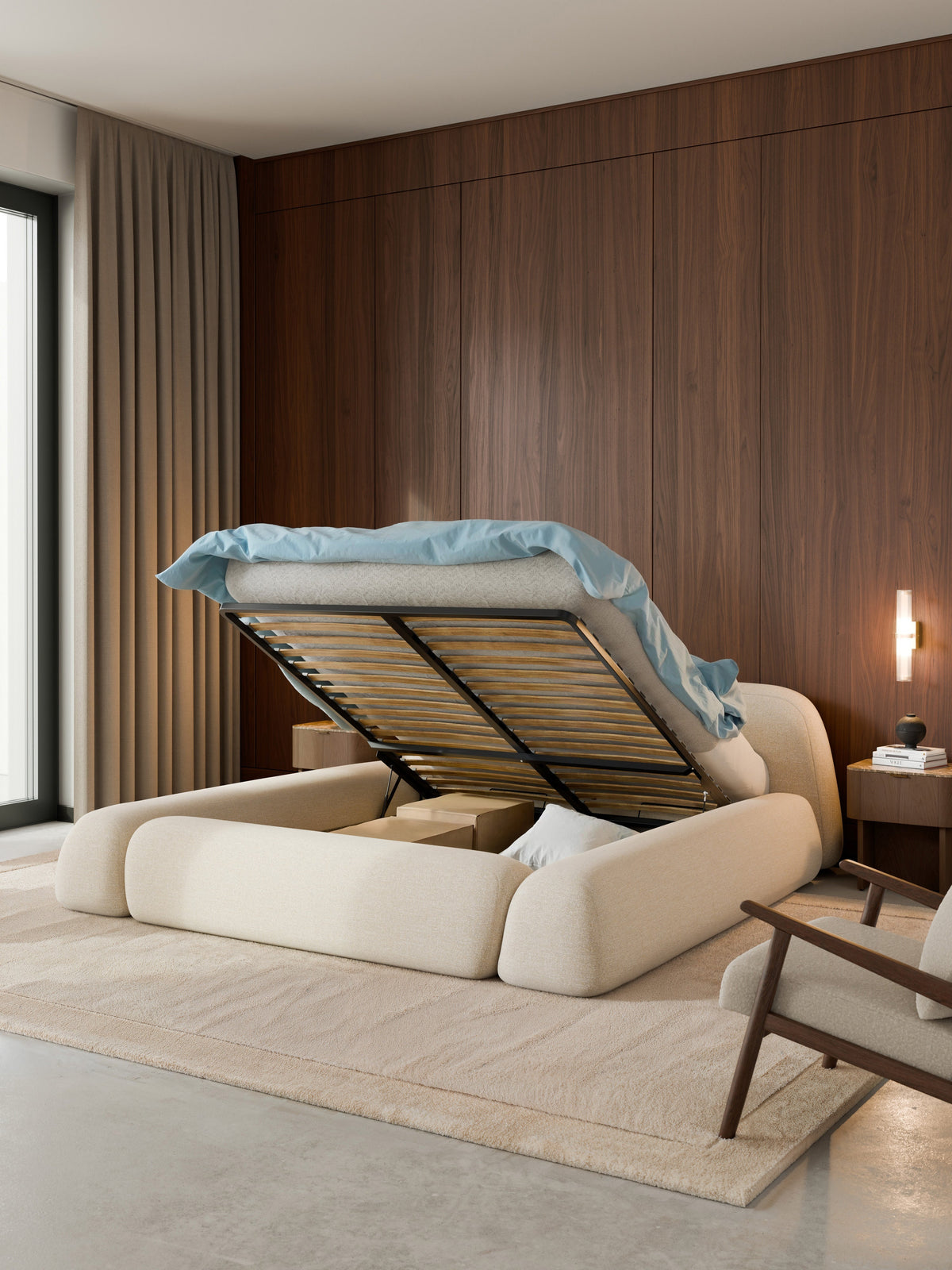Wolgarth Bouclé Bed with Storage, Upholstered